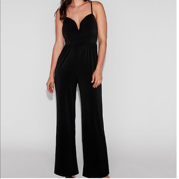 Express Pants - Express WIDE LEG V-WIRE JUMPSUIT BLACK
